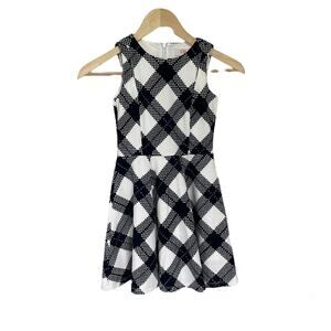 GB Girls 7 Navy Blue White Plaid Lined Fit & Flare Dress Cut Out Detail Twins
